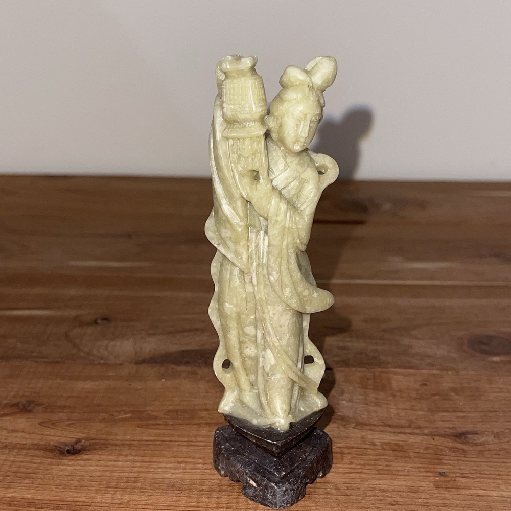 Antique Chinese Qing Dynasty Hand Carved Soapstone Quan Yin Statue Healing 4"